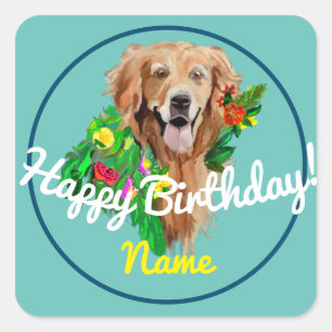 Sticker Carré Chien mignon Dreamy Golden Retriever