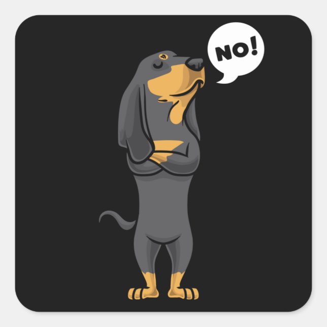 Sticker Carré Chien noir têtu et Tan Coonhound (Devant)