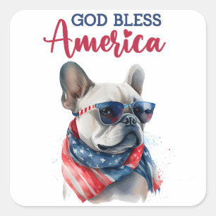 Sticker Carré Chien Patriotique - Bouledogue Français