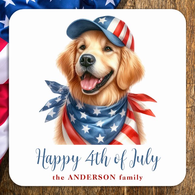 Sticker Carré Chien patriotique rouge blanc bleu États-Unis Drap (Créateur téléchargé)