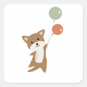 Sticker Carré Chien S'Envole Avec Des Ballons Animaux Drôle