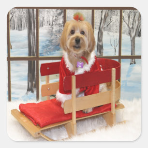 Sticker Carré Chien Shih-Tzu de Noël