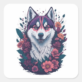 Sticker Carré Chien sibérien Husky