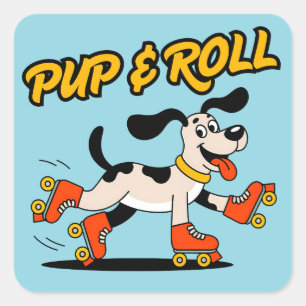 Sticker Carré Chien Sur Rouleau Patins Pup & Roll