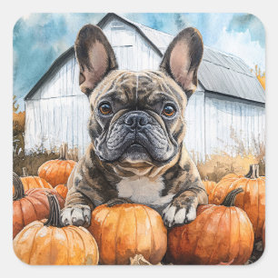 Sticker Carré Chien-taureau français dans le Patch Citrouille