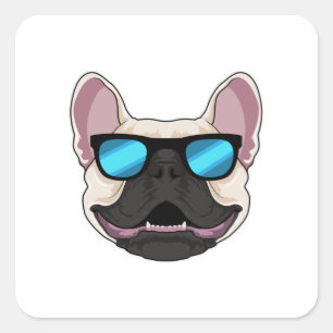 Sticker Carré Chien-taureaux français avec lunettes de soleil