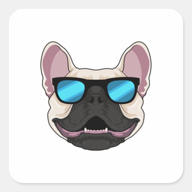 Sticker Carré Chien-taureaux français avec lunettes de soleil (Devant)