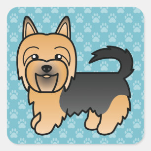 Sticker Carré Chien Terrier Australien Bleu Et Tan Sur Bleu