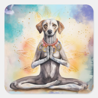 Sticker Carré Chien Yoga Aquarelle