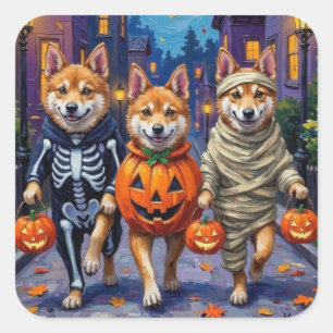 Sticker Carré Chiens Akita demandant des friandises pour Hallowe