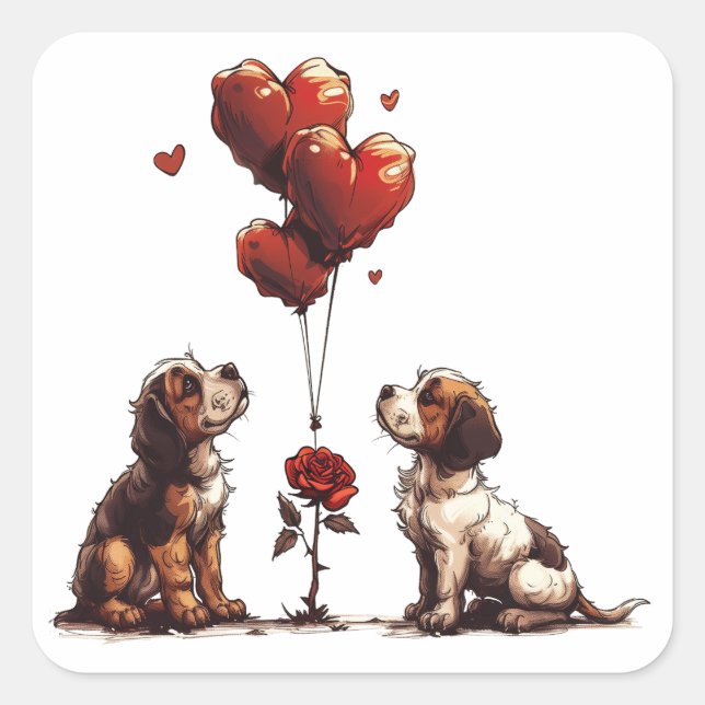 Sticker Carré Chiens Beagles de la Saint-Valentin (Devant)