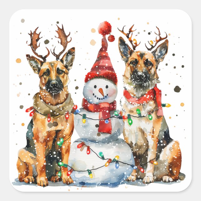 Sticker Carré Chiens bergers allemands de Noël (Devant)