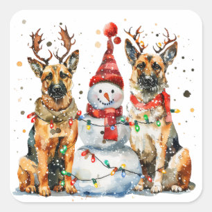 Sticker Carré Chiens bergers allemands de Noël