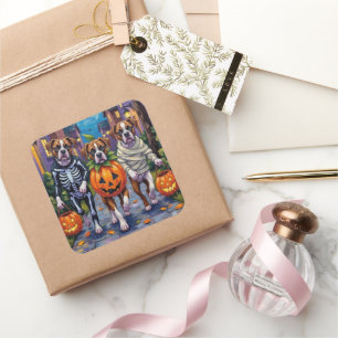 Sticker Carré Chiens Boxer demandant des friandises pour Hallowe