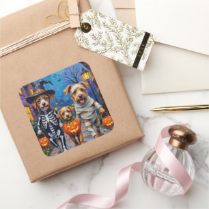 Sticker Carré Chiens Chinook Trick-or-Treating Costume d'Hallowe