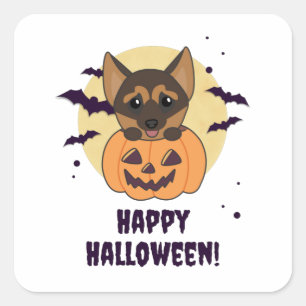 Sticker Carré Chiens Citrouilles bergers allemands heureux Hallo