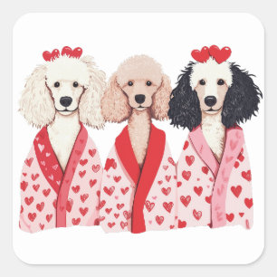 Sticker Carré Chiens de caniche de la Saint-Valentin