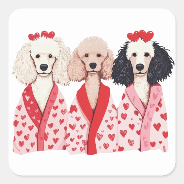Sticker Carré Chiens de caniche de la Saint-Valentin (Devant)