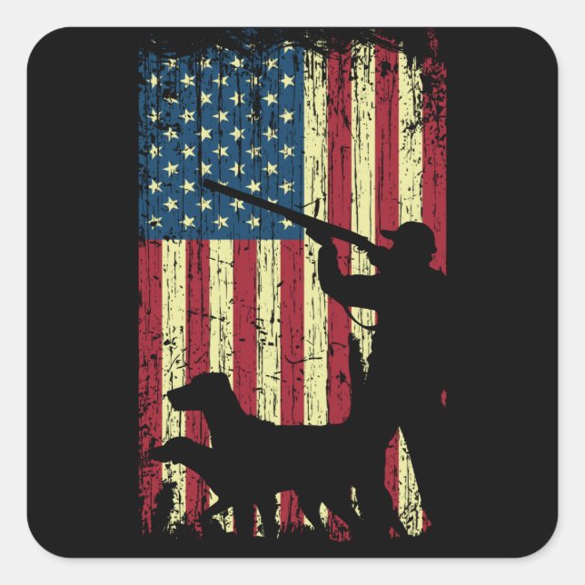 Sticker Carré Chiens de chasse patriotique au cocon Drapeau amér (Devant)