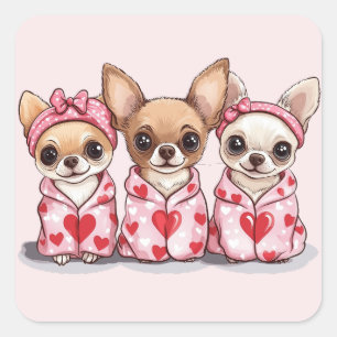 Sticker Carré Chiens de Chihuahua de la Saint-Valentin