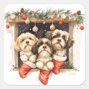 Sticker Carré Chiens de Noël Chih Tzu