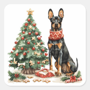 Sticker Carré Chiens de Noël Dobermann