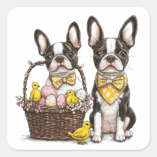 Sticker Carré Chiens de Pâques Boston Terrier