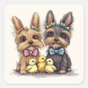 Sticker Carré Chiens de Pâques Yorkshire Terrier