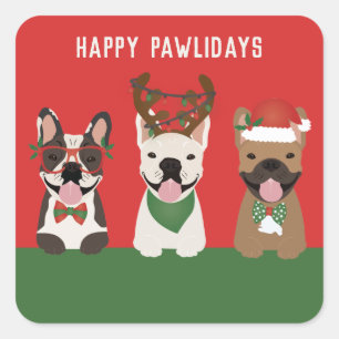 Sticker Carré Chiens de taureau français de Happy Pawlidays