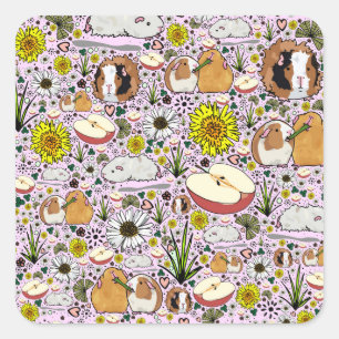 Sticker Carré Chiens en rose
