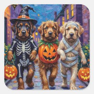 Sticker Carré Chiens Mastiffs Tibétains en costumes d'Halloween