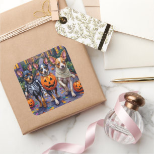 Sticker Carré Chiens Papillon Trick-or-Treating Costumes d'Hallo