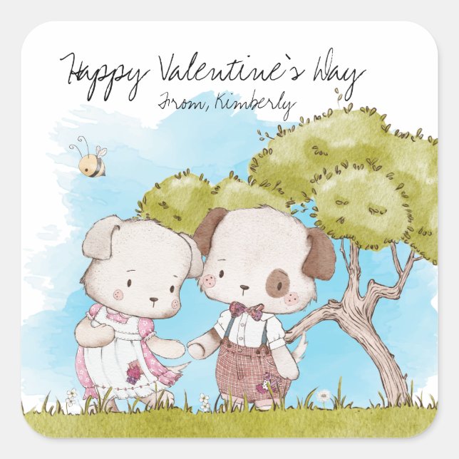 Sticker Carré Chiens personnalisés Saint Valentin (Devant)