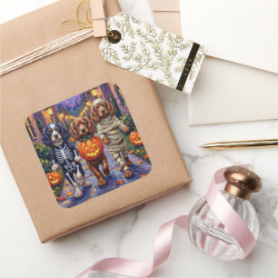 Sticker Carré Chiens Sussex Spaniel en costumes d'Halloween
