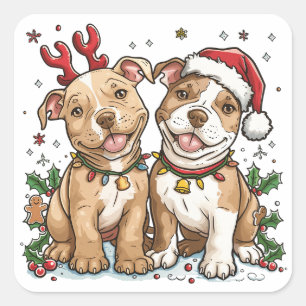 Sticker Carré Chiens taureaux de Noël Pit