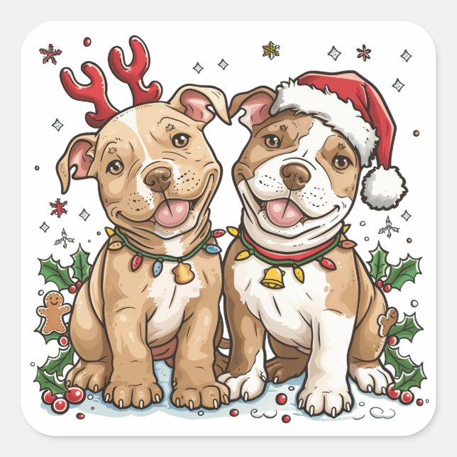 Sticker Carré Chiens taureaux de Noël Pit (Devant)