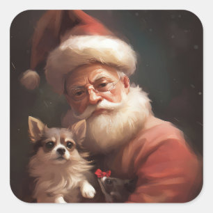 Sticker Carré Chihuahua avec Noël Festif du Père Noël