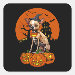 Sticker Carré Chihuahua Chien Halloween