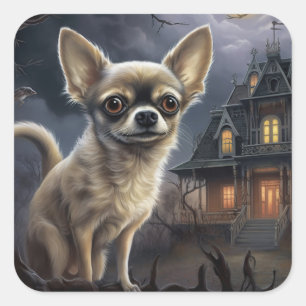 Sticker Carré chihuahua Halloween effroi
