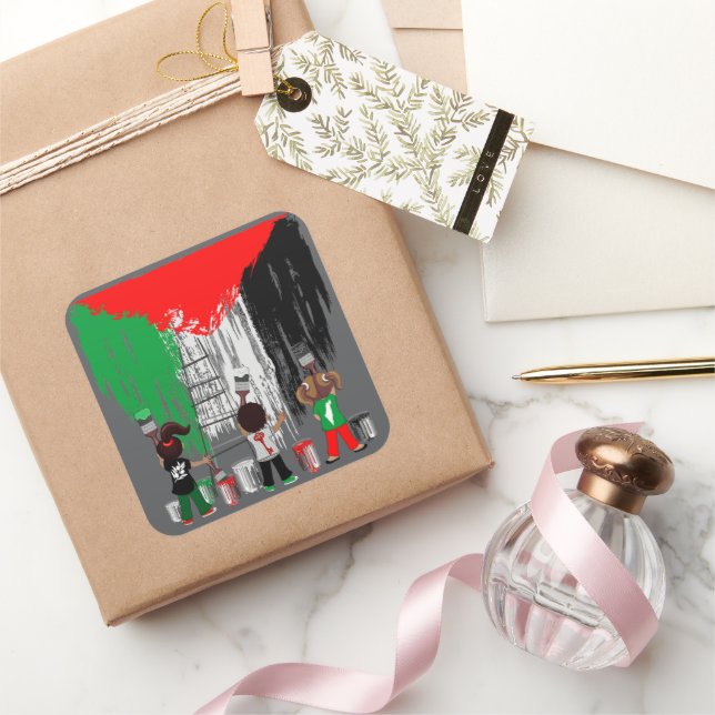 Sticker Carré Children of Gaza Painting Palestine Flag  (Cadeaux)