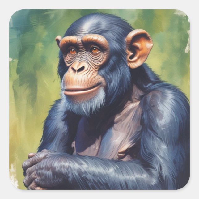 Sticker Carré Chimpanzé fou mignon (Devant)