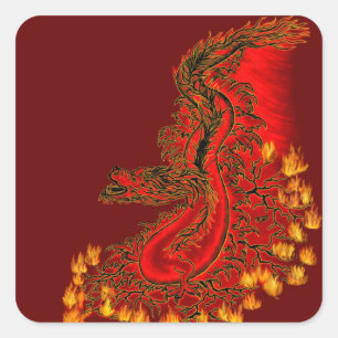 Sticker Carré Chine Dragon rouge et or design