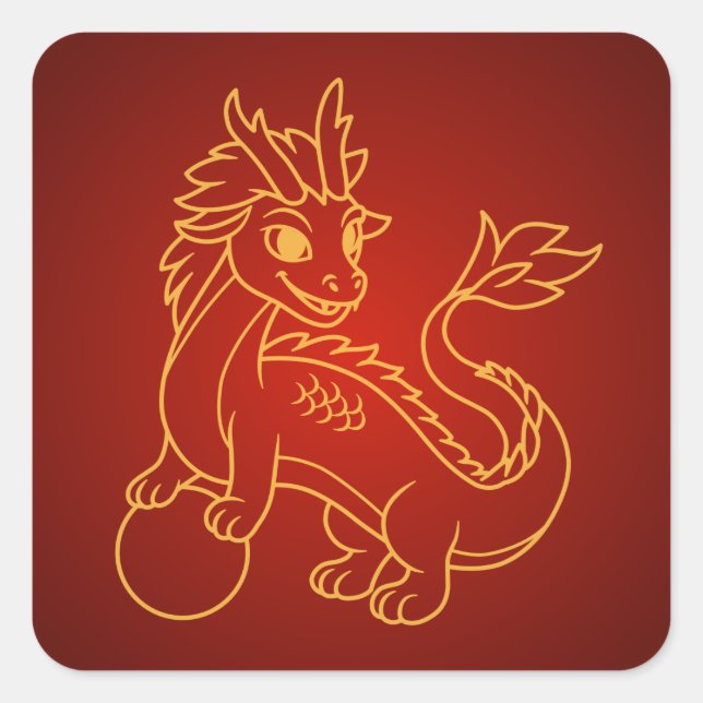 Sticker Carré Chinese Dragon on Red (Devant)