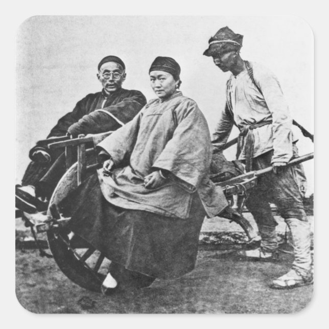 Sticker Carré Chinese rickshaw, c.1870 (b/w photo) (Devant)