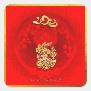 Sticker Carré Chinois FU Luck lantern Rabbit Année Salutation Sq