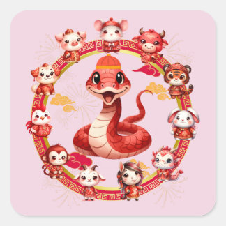 Sticker Carré Chinois Lunaire Conception du serpent du Nouvel An