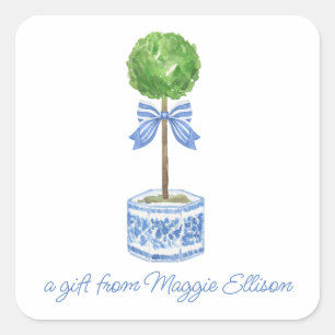 Sticker Carré Chinoiserie Aquarelle Bow Topior Cadeau
