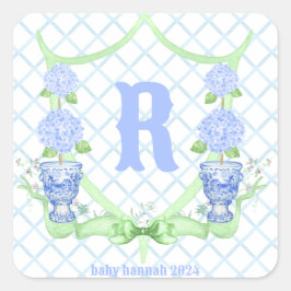 Sticker Carré Chinoiserie Hydrangea Monogram