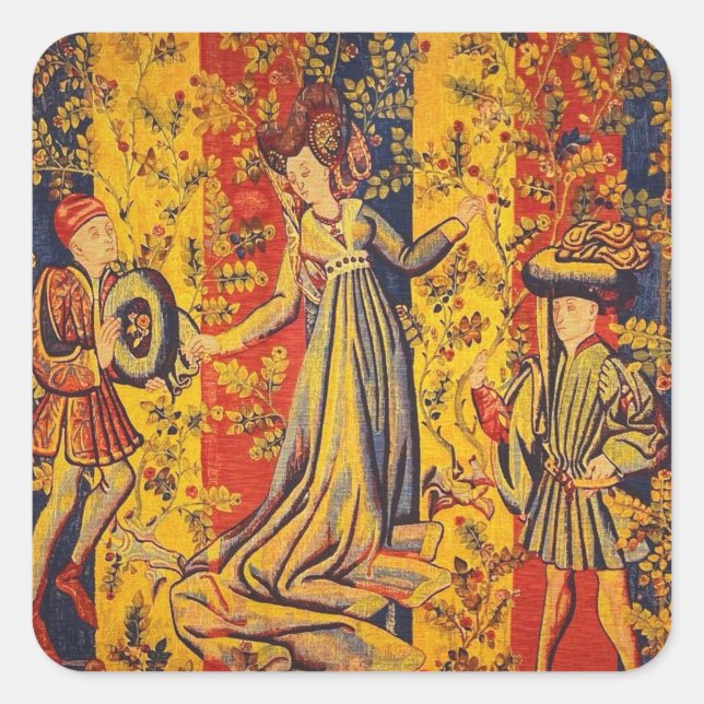 Sticker Carré Chinoiserie médiévale italienne rouge jaune (Devant)