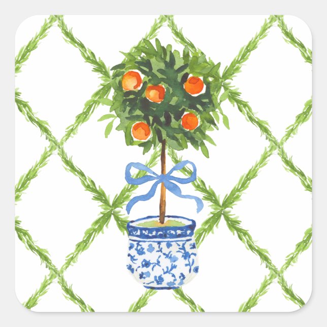 Sticker Carré Chinoiserie Orange Citrus Topiary  (Devant)